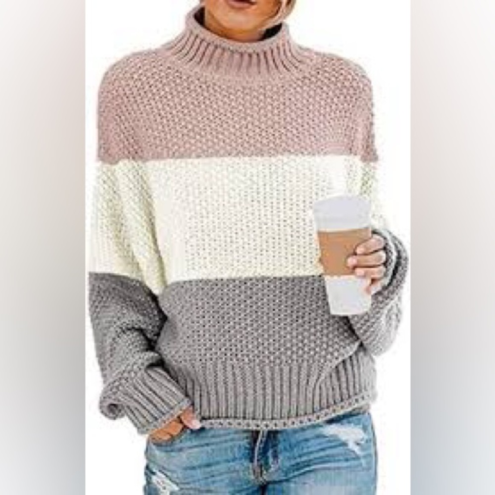 Tecrew Turtleneck Sweater Color Block Size M